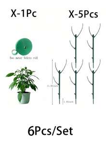 5/3Pcs Monstera Plant Support Stakes Set 5 Stakes + 1 Roll 1m Hook And Loop Stackable Tall Durable Vine Support For Climbing Plant Stem Outdoor Garden Patio Balcony Minimalist Nature Inspired Spring Gardening Gift - Multiple Styles - View 11