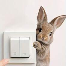 1pc Cute Rabbit Switch Sticker, Removable Animal Wall Decor For Bedroom - Multicolor - View 6