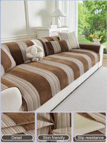 1pc Fashionable Minimalist All-Season Sofa Cushion, Anti-Slip Luxury Sofa Pad, Suitable For Home, Bedroom, Living Room, Study, Office, Graduation Ceremony And Other Occasions, Pet Scratch Protection Pad, Halloween, Christmas, Autumn, Winter - Brown - View 4