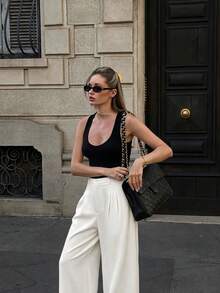 Vuslat Women's Autumn Lazy Minimalist Pleated Wide Leg Suit Pants, Commuting, Office, Campus, Daily, Outing - White - View 6