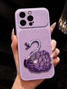 MewTrek Luxury Lychee Texture PU Leather Phone Case, Creative Swan Stand, Rhinestone Shiny Sequin, Large Camera Cutout, Full Coverage Shockproof Anti-Drop Protective Shell, Compatible With Iphone, Galaxy, Honor, Reno, MOTO, Women's Style - Purple - View 4