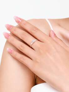 Cincin Pernikahan Romantis Modian Perak Sterling Asli 925 Zirkonia Bulat Cincin Jari Klasik untuk Wanita Hadiah Perhiasan Mewah untuk Pertunangan - Perak - View 2