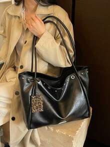 New Fashionable Large-Capacity Women's PU Tote Bag With Stud Accents-Casual, Versatile, Shoulder Commuter Bag And Handbag - Black - View 4
