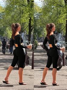 1pc Solid Color Tummy Control Butt Lifting Shaping Mid-Length Sports Shorts Black Summer - Black - View 10