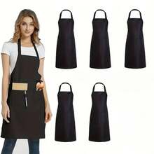 1/3/5/10pcs Women's Polyester Apron, Simple Black With Pockets, Thickened Waist, Fashionable Home Kitchen Workwear, Kitchen Supplies - Multicolor - View 1