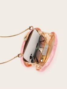 2025春季時尚婚禮手拿包，歐美風壓克力亮面晚宴包，蛋形單肩包，可客製化，適合斜跨/單肩背，舞會配件完美搭配，伴娘禮服完美搭配 - 粉色 - 查看 9