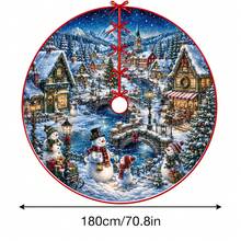 1件雪村圖案聖誕樹裙，優雅配色節日裝飾，5種尺寸，中性節日禮物，適用於居家與派對聖誕裝飾 - 村莊 - 查看 11