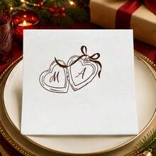 Custom Photo White Cocktail Napkins, Romantic Heart Monogram Table Decor, Personalized Wedding Engagement Anniversary Party Supplies, Elegant Christmas Dinner Accent, Customized Text & Picture Celebration Favor, Customizable Holiday Gift For Couples - Style F - View 5