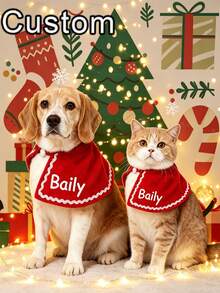 Customizable Christmas Cat Scarf, Personalized Engraved Pet Shawl, Suitable For Dogs, Multiple Fonts Available For Holiday Decoration - Multicolor - View 4