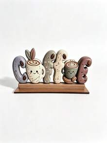 1pc Wooden Coffee Sign Tabletop Decor, Cute Cartoon COFFEE Letter Decorative Plaque, Farmhouse Style Coffee Bar Accessory, Coffee Station Desktop Centerpiece Ornament, Suitable For Kitchen Countertop, Home Coffee Shop Decoration - 1PC - View 16