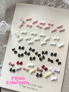 50pcs Mini Pearl Ribbon Nail Art Decor 3D Resin Small Ribbon Cute Fairy Nail Stickers Suitable For Long/Short Fake Nails Multi-Color Mixed Set Nail Art Supplies - Multicolor - View 3