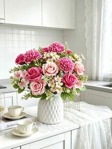 1pc/3pcs Artificial Silk Rose Bouquet With Daisy And Dandelion, Bulk Wholesale For Wedding, Home, Party Decoration And Table Centerpiece - Hot Pink - View 8