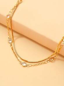 FAAABULS 1pc Minimalist Double Layer Gold Stacked Bracelet, Delicate Crystal Box Chain, Adjustable Women's Casual Wrist Accessory - Gold - View 5
