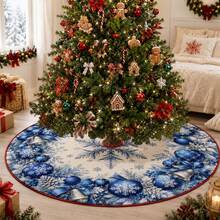 1pc Blue Snowflake Pattern Christmas Tree Skirt, Elegant Color Holiday Decor, 5 Sizes, Unisex Holiday Gift, Suitable For Home And Party Christmas Home Decoration - Snowflake Color Ball - View 9