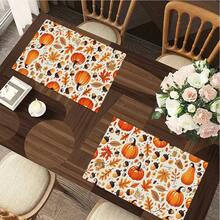 1/4/6pcs Autumn Series Pumpkin Acorn Autumn Leaf Pattern Printed Placemats Suitable For Home Kitchen/Heat-Resistant Table Mats Table Protection Kitchen Dining Table Party Scene Decoration - Multicolor - View 7