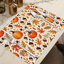 1/4/6pcs Autumn Series Pumpkin Acorn Autumn Leaf Pattern Printed Placemats Suitable For Home Kitchen/Heat-Resistant Table Mats Table Protection Kitchen Dining Table Party Scene Decoration - Multicolor - View 12