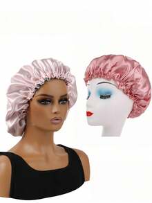 1pc Satin Sleep Cap, Double Layer Silk Sleep Cap Suitable For Daily Wear - Light Pink - View 6
