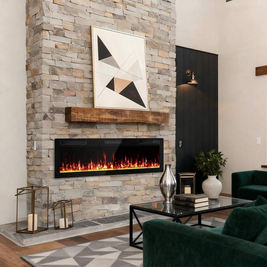 72'' Ultra-Thin Electric Fireplace In-Wall Recessed And Wall Mounted Fireplace Heater,Linear Fireplace With Multicolor Flame,Timer,Low Noise,750/1500W,Touch Screen & Remote Control, With Plug - 查看 1