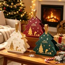 36/72/108pcs Christmas Tree-Shaped Gift Boxes With Handles, Compact And Portable Paper Gift Bags Perfect For Holiday Party Favors And Christmas Tree Decorations, Includes Christmas Stickers - Multicolor - View 2