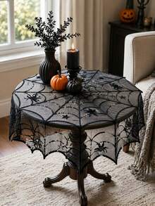 Halloween Fireplace Decor, Fireplace Shawl, Scarf And Tablecloth; Black Lace Spider Web For Decorating Tables, Doors, Windows And Fireplaces; Halloween Decorations - Tablecloth + Table Runner + Fireplace Mat - View 14