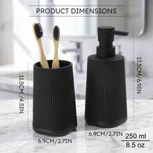 1pc Striped Soap Dispenser, Modern Plastic Round Design, For Bathroom Hand Soap And Kitchen Dish Soap, Liquid Dispensing Bottle - Black Silicone Base - Soap Dispenser - View 5