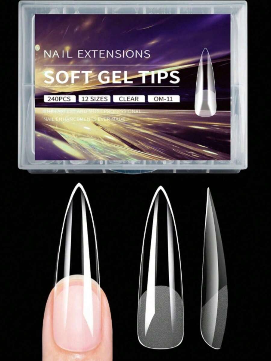 Soft Gel Nail Tips, Matte Full Coverage Press-On Nails, Almond, Square, Coffin Shape, French Style Fake Nails, Thin Base Thick Tip - Clear - View 1