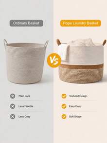 Large Blanket Storage Basket, Woven Storage Basket, Baby Laundry Basket, Cotton Rope Woven Blanket Storage Basket, Suitable For Living Room, Laundry Room, Nursery, Pillow Storage, Baby Toy Storage,Christmas, Halloween. - Multicolor - View 10