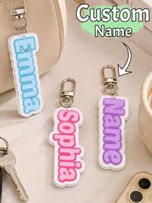 Customized Name Keychain, Personalized Acrylic Keychain, Bag Charm, Customized Key Chain Accessory, Customizable Backpack Tag, Women's Keychain - Multicolor - View 1
