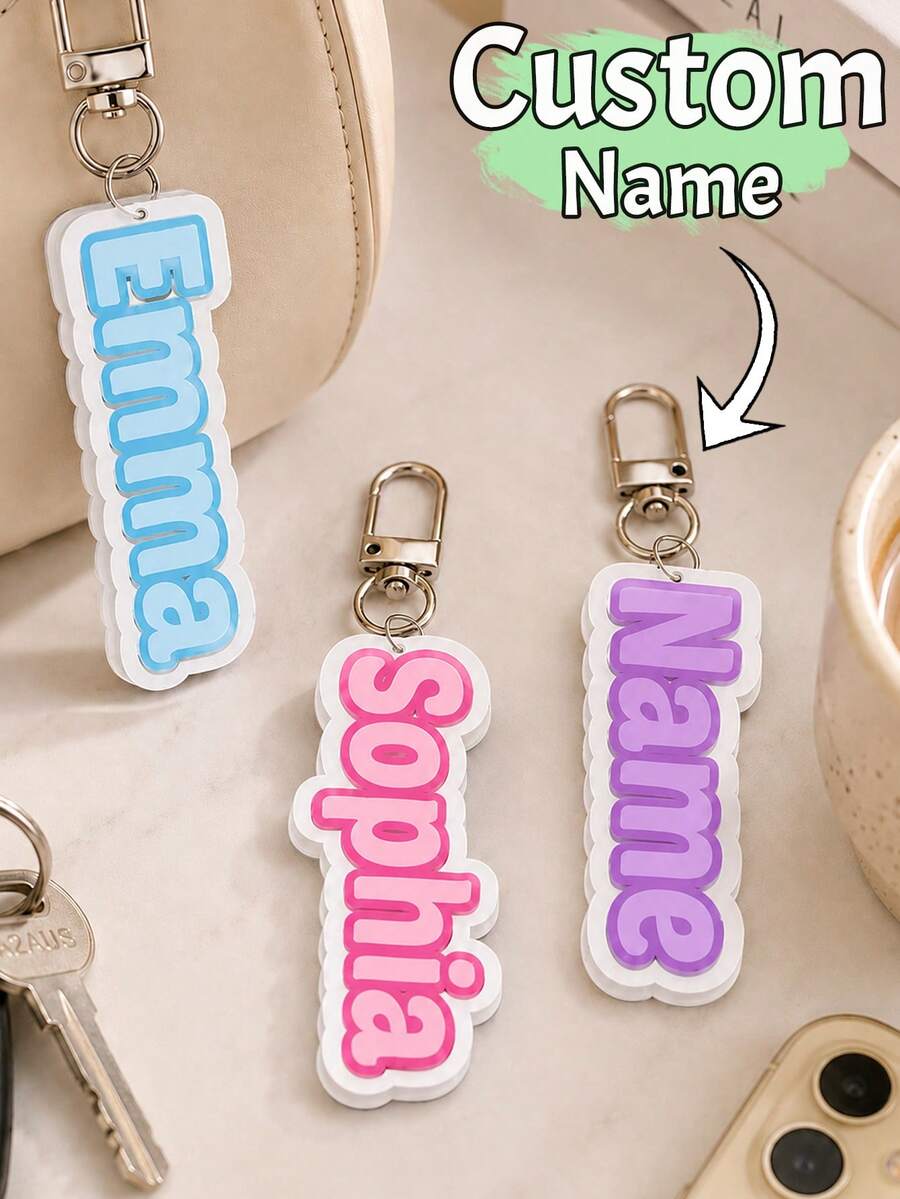 Customized Name Keychain, Personalized Acrylic Keychain, Bag Charm, Customized Key Chain Accessory, Customizable Backpack Tag, Women's Keychain - Multicolor - View 1