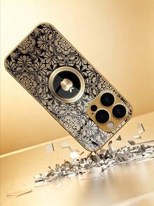 1pc New Vintage Black & Gold Mandala Pattern And Apple Design Electroplated High-Definition Glass Phone Case With Lens Protection, Compatible With IPhone 17/17Pro/17ProMax/17Air/16/16Pro/16ProMax/16Plus/15/15Plus/15Pro/15ProMax/14/14Plus/14Pro/14ProMax/13/13Pro/13ProMax/12/12Pro/12ProMax/11/11Pro/11ProMax, Shockproof, Premium Protective Cover - Multicolor - View 3