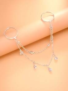 outingfit 1 chiếc nhẫn đeo ngón tay đôi kèm vòng tay tua rua đính đá rhinestone màu vàng cho nữ, trang sức xích tay thanh lịch, phù hợp đi biển, lễ hội âm nhạc, hẹn hò và du lịch - mặt dây chuyền - Xem 6