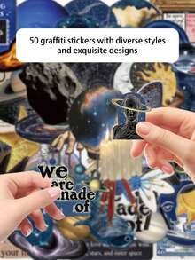 50pcs Mysterious Space Stickers Transparent Waterproof Stickers For Water Bottle Notebook Wall Switch Skateboard Refrigerator Scrapbook Luggage Guitar Home Decor Room Decor Suitable For Birthday Party Gift Holiday Gift - 50pcs - View 5