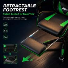 Gaming Chair Reinforced Backrest, Office Chair With Adjustable Footrest, Headrest And Lumbar Support, Comfortable For Entertainment And Office Use - Green - View 4