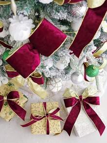 1pc Burgundy Christmas Gift Ribbon, Suitable For Christmas Party Gift Wrapping, Christmas Dinner Floral Decoration, Winter Theme Party Favors, New Year Party And More - One Size Fits All - View 6