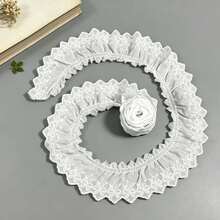 Pita Renda Eyelet Lebar 7cm 2Y/5Y, Hiasan Renda Ruffle Putih untuk Menjahit Kelim Gaun, Tepi Kerah, Pakaian Boneka DIY - A - View 4