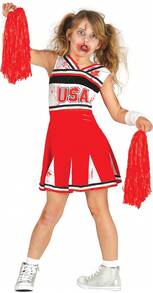 Rubies Zombie Cheerleader Costume For Girls, Complete Terrifyingly Fun Costume With Red And White Dress And Pom Poms, Ideal For Halloween - Option 1 - View 1