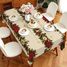 1pc Red Christmas Tablecloth, Christmas Flower Gold Bell Holly Red Berry Print Pattern, Polyester Material Single-Sided Print, Suitable For Tabletop, Washable And Reusable, Suitable For Indoor, Outdoor, Patio, Wedding, Banquet, Party, Outdoor Dining, Suitable For Craft Exhibition, Banquet Event Decoration - Multicolor - View 10