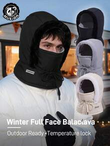 Musion 1/2/3pcs Fleece Lined Winter Balaclava, Windproof Drawstring Full Face Coverage Warm Snow Hat, Suitable For Skiing Outdoor Cold Weather, Warm Balaclava, Fleece Lined Drawstring Full Coverage Face Mask Hat, Suitable For Outdoor Travel Daily Use - Multicolor - View 1