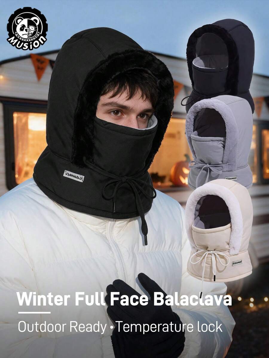 Musion 1/2/3pcs Fleece Lined Winter Balaclava, Windproof Drawstring Full Face Coverage Warm Snow Hat, Suitable For Skiing Outdoor Cold Weather, Warm Balaclava, Fleece Lined Drawstring Full Coverage Face Mask Hat, Suitable For Outdoor Travel Daily Use - Multicolor - View 1
