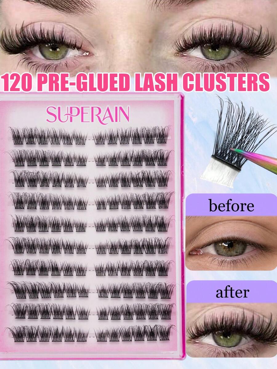 120pcs Glue-Free Individual Lash Clusters, 3D Fluffy Wispy False Eyelashes, Mixed Length DIY Lash Extensions, Dense Voluminous Cluster Lashes, Soft Lightweight Reusable Eyelash Clusters, Easy No-Glue Application For Parties, Photos & Special Events - D - View 1