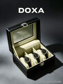 Kotak Penyimpanan Jam Tangan Kulit Premium DOXA 12 Slot, Kotak Pajangan Mewah Dua Lapis, Penutup Atas Kaca, Kotak Penyimpanan Aman untuk Kolektor Jam Tangan - Satu-Ukuran - View 2