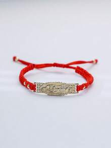 Adjustable Red Braided String Bracelet, Gold Plated Religious Figure Bar Charm Wristband, Hand‑Knotted Lucky Protection Amulet Jewelry Gift For Women - Gold - View 4
