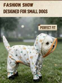 Corgi Pattern Waterproof Dog Raincoat Set, Includes 1pc Raincoat And 1pc Free Waterproof Leash, Windproof Fully Waterproof, Full Coverage Design, With Special Buckles, Non-Slip Rubber Sole, Adjustable Hook And Loop, Full Paw Coverage And Reflective Strips - Orange - View 8