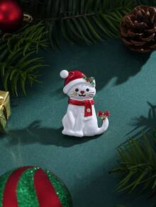 Cring Coco 1pc Christmas Cat Brooch For Women Accessories Enamel Santa Hat Scarf Bow Bell Decor Pin Brooches Cute Animal Lapel Badge Xmas Holiday Party Gift - Cat - View 11