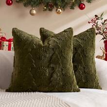 1/2 buah Sarung Bantal Dekoratif Bulu Kelinci Imitasi Motif Kepingan Salju Pohon Natal Warna Hijau Zaitun (Isi Bantal Tidak Termasuk), Sarung Bantal Persegi, Dekorasi Bantal Rumah Liburan, Kain Beludru Lembut dan Nyaman, Sofa Dekoratif Modern, Kamar Tidur Rumah, Penggunaan Asrama - Olive Green - View 16