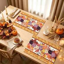 1/4/6pcs Autumn Series Vintage Floral Maple Leaf Border Pattern Printed Placemats, Heat-Resistant Table Mats For Home Kitchen, Table Protection, Kitchen Dining Table, Party Decor - Multicolor - View 3