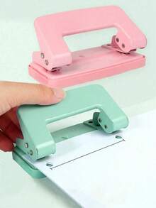 2pcs Solid Color Dual Hole Puncher, Portable Manual Hole Punch Machine, Suitable For Office Binding Supplies, School Notebooks, Scrapbooks And Stationery - Sets - View 2