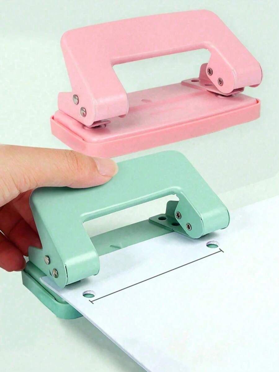 2pcs Solid Color Dual Hole Puncher, Portable Manual Hole Punch Machine, Suitable For Office Binding Supplies, School Notebooks, Scrapbooks And Stationery