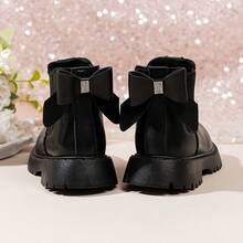 Girls' PU Leather Chelsea Ankle Boots With Bow & Rhinestone Back Decor, Side Zipper, Non-Slip Thick Sole, Suitable For Daily Wear, School, Party, Wedding - Black - View 2