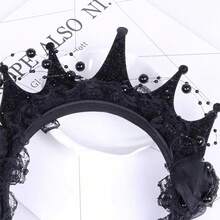 MESHUOKAI Dark Gothic Sparkly Crown Headband, Rhinestone Queen Tiara Hair Hoop, Halloween Vampire Cosplay Party Hair Accessory - Multicolor - View 5
